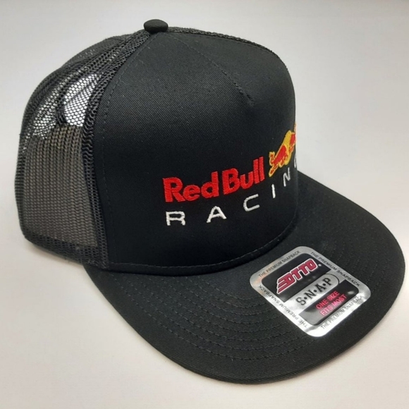 Red Bull Racing Embroidered Flat Bill Snapback Mesh Hat Cap Black F1 Formula Y2K - Picture 9 of 9